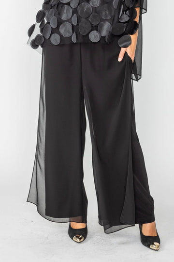 Black Chiffon Layered and Side Open Wide-Leg Pants